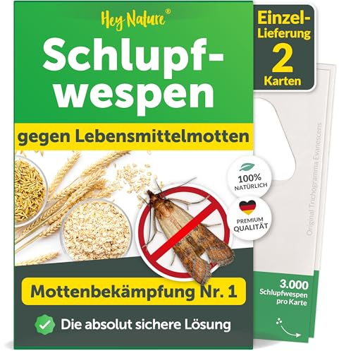 Hey Nature Schlupfwespen gegen Lebensmittelmotten - 1 x 2 Karten | Effektiv & natürlich Lebensmittel Motten bekämpfen | Alternative zu Mottenfalle & Mottenspray | INKL. BERATUNG
