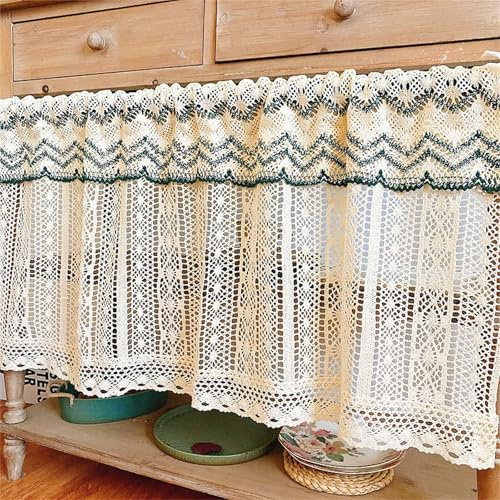 champracer Landhausstil Kurzgardine, Boho Kurze Vorhang Gehäkelt Mandala Stickerei Muster Gardine, Bistrogardine Kurz Gardinen Kleines Fenstervorhang Küche Vorhänge (1 Stüick, W 125x H 45 cm)