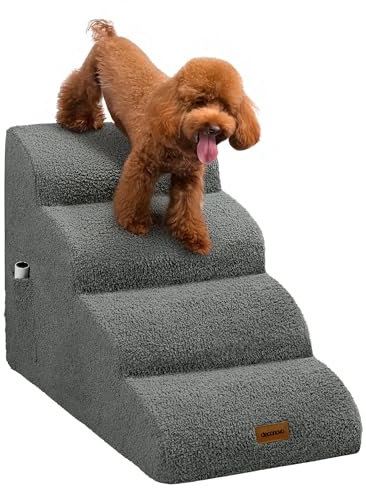 Deconovo Tragbar Haustierrampe für Sofa Bett, Hundetreppe für Kleine Hunde 4 Stufen, Abnehmbare Waschbare Hunderampe rutschfest, Katzentreppe für Haustier mit Gelenkproblemen, 72x40x50 cm, Dunkelgrau