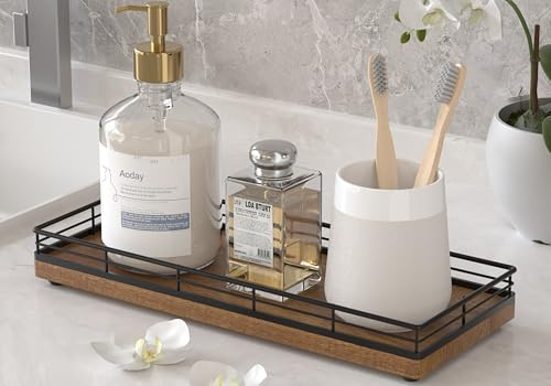 Acacia Wood Bathroom Vanity Tray, 11 L Small Countertop Tray for Dresser, Table, Kitchen Counter, Coffee Bar