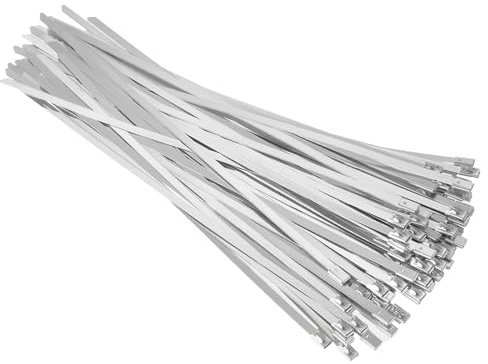 PATIKIL Metal Zip Ties 100 Pcs, 10 Inch Heavy Duty 304 Stainless Steel Self-Locking Cable Ties, 250LB Multi Purpose Binding for Indoor and Outdoor, Silver