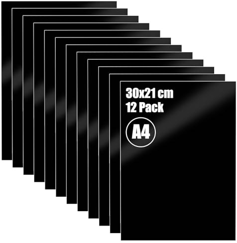 AKOLAFE 12 Stück 1mm Acrylglas Platte Schwarz A4 Acrylglas Zuschnitt Nach Mass 30x21cm Acrylplatte Schwarz Kunststoffplatte Acrylglasplatten für Malerei, DIY, Tischaufstelle