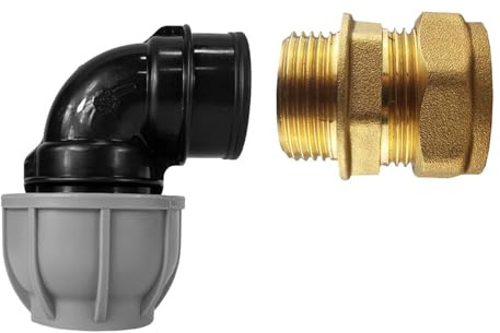 MDPE to Copper Compression Fitting - Durable Elbow, Tee, and Straight Connector for Water Pipes (15mm, 22mm, 28mm) Leak-Proof Design for Plumbing and Irrigation Systems (20mm Elbow - 22mm Copper)