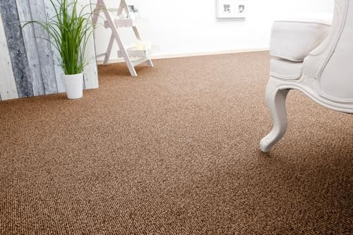 andiamo Auslegware Teppichboden Meterware Carlos - Teppichboden Auslegware & Teppich Meterware - Auslegware Teppich Meterware 4m & 5m breit - pflegeleichter Bodenbelag Mocca -500 x 450 cm