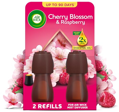 Air Wick Cherry Blossom & Raspberry Essential Mist Twin Refill 20ml, Lasting for up to 45 days per refill, Air Freshener