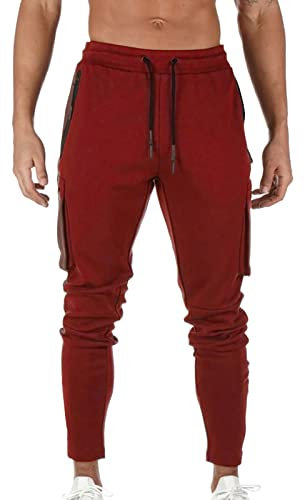 Herren-Sporthose, schmale Passform, Stretch-Sporthose, schwarze Trainingshose, lässige Sweathose, Outdoor-Jogger, Laufen, Trainingshose, elastische Taille, Kordelzug, athletische Lounge-Hose, wein, XL