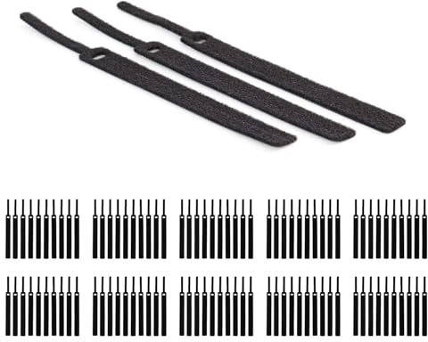 Hicab Klett-Kabelbinder mit Schlaufe (Loop), 17 cm | 100 Stück Mehrfachverpackung | Kabelwickler, durch den Klettverschluss flexibel öffnen und schließen (schwarz, 100er Packung)
