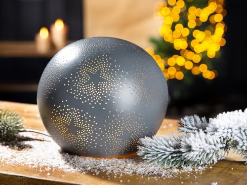 GILDE Tischleuchte Stern Porzellan grau matt Sternmotiv Kugel Ø 18cm Beleuchtung Dekoration Wohnaccessoire Lampen