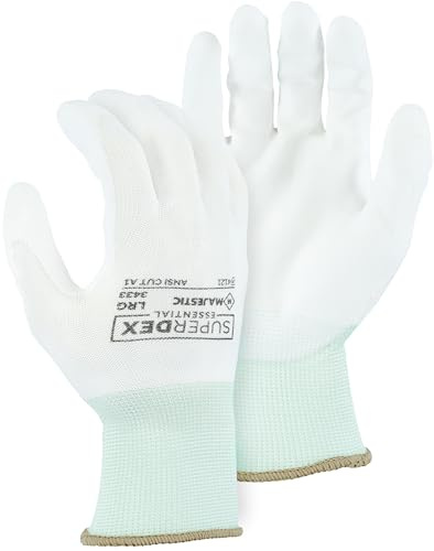 Majestic 3433/XXL Polyurethane Palm-Coated Glove on 13-Gauge Seamless Knit Nylon Liner, Designed for Light Duty Assembly Work, Ultra Sensitive, 2X-Large, White