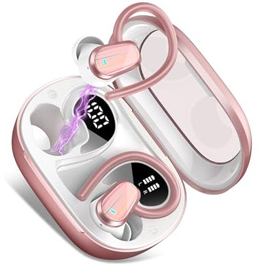 OYIB Wireless Earbuds, 2025 Bluetooth 5.4 Headphones HiFi Stereo Sound with 4 ENC Mic, 50H Playtime Wireless Headphones with Earhooks, LED Display, IP7 Waterproof Earphones for Sport/Gym, Rose Gold