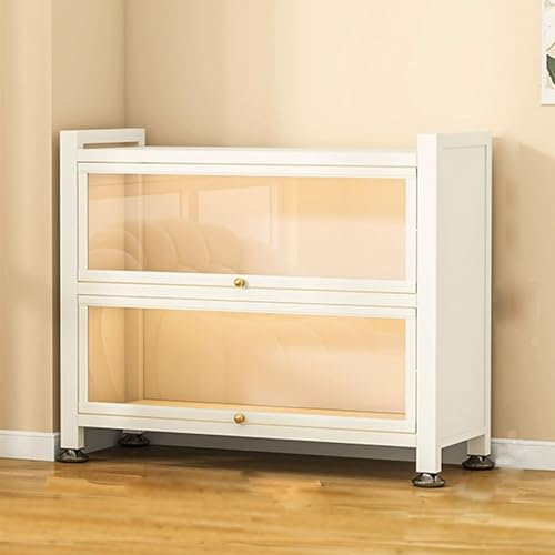 Glasvitrine Stehend Weiss mit Hohem Fußdesign Modellautovitrine Aus Carbonstahl mit Schubladentüren Staubs- und Feuchtigkeitsbeständig für Action Figuren Spielzug(60x32x80cm)