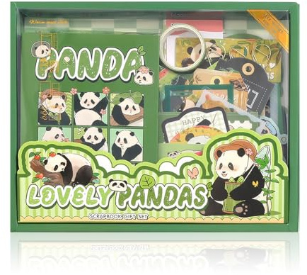 SAVOSWEET Kit Scrapbooking Completo, Panda Scrapbooking Materiales Kit de Arte y Manualidades, Set DIY con Cuaderno A6, Cinta Washi, Pegatinas, Papel Decorativo, Bloc de Notas, Tarjetas y Accesorios