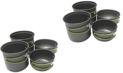 UPKOCH 2 Ensembles 4 Pot Portable en Plein air casseroles de Camping pour cuisinière à gaz Induction Cuisson Kits de Cuisine Portables pour extérieur Alliage d'aluminium