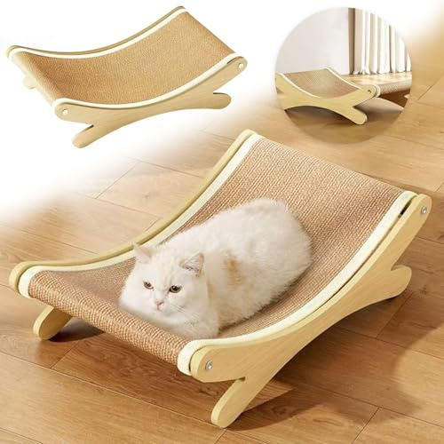 Sisal-Kratzbett, Katzenkratzstühle mit Sisalmatte, Katzen-Sisal-Stühle, Katzen-Hängematte, erhöhtes Bett, Liegestühle, Hängematte, Strandstuhl, Katzenliege (Khaki)
