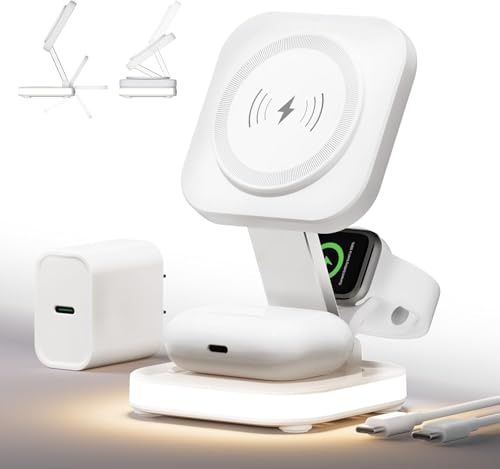 5 in 1 Mag-Safe Ladegerät mit 15W Wireless Charging Station | inkl. 25W Netzteil und 1m USB-C Kabel für iPhone 17/16/15/14/13/12 Serie, AirPods 3/2/Pro