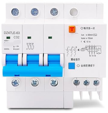 Disjoncteur différentiel triphasé DZ47LE-63 3P 16-63A 400V, protection contre les surcharges, qualité industrielle, 1 pièce(5A)