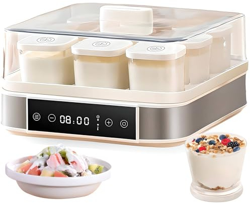 ZXINXIN Yogurtera Digital con Pantalla LCD, 9 x 170 ml, automática, con 9 tarros, Temperatura y Tiempo Ajustables, de Acero Inoxidable, para Hacer Yogur orgánico casero, quesero, natto