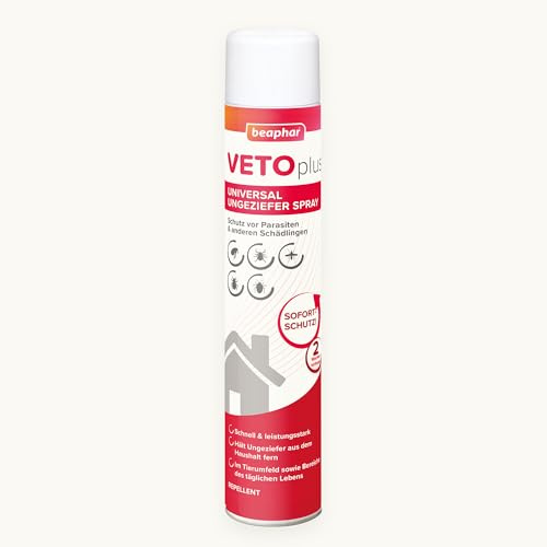 BEAPHAR - VETOplus Universal Ungeziefer Spray - Geeignet Gegen Flöhe, Bettwanzen, Zecken, Mücken, Herbstgrasmilben - Sofortschutz, Bis Zu Zwei Wochen Wirksam - 750ml