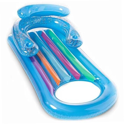 SHITOOMFE Poolstol, flytande poolstol, 120 x 75 cm uppblåsbar PVC-stol med ryggstöd och mugghållare för sommar, strand, semester, blå