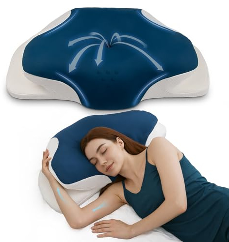 Cervical Neck Support Pillow for Sleeping, Two Heights Memory Foam Ergonomic Contour Pillow, Side Sleeper Pillow for Neck and Shoulder Pain Relief (Blue& White)