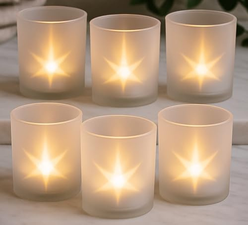 khevga Windlicht Weihnachten Sterne Set – Glas Teelichthalter mit Sternenmotiv, Schattenwindlicht für Festliche Tischdeko & Adventsdekoration (6)