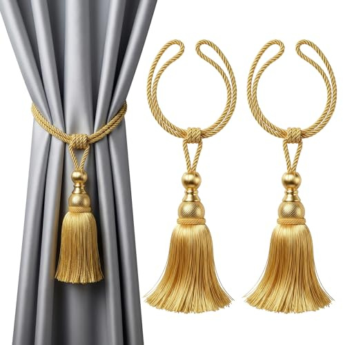 Rayong 2Pcs Raffhalter Vorhang Quasten Vorhanghalter Quasten Vorhang Raffhalter Quasten Hellgold, Raffhalter für Vorhänge, für Salon, Schlafzimmer, Bibliothek, Hotel