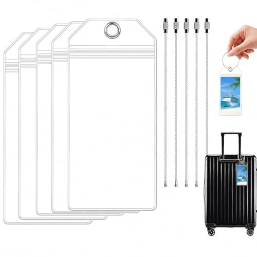 FMPXYYA Kofferanhänger Für Kreuzfahrten 5er Set PVC Transparent Gepäckanhänger Robuste wasserdichte Cruise Luggage Tags Mit Verschraubbarem Edelstahlband 19×11cm Für Koffer Reisegepäck Schiffsreise