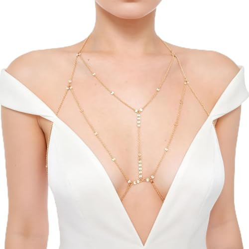 Cadena de Cuerpo Body Chain Corporal para Mujer Cadena para Sujetador Sexy Playa Bikini para Vacaciones en la Playa, Festivales de Música, Fiestas (Oro)