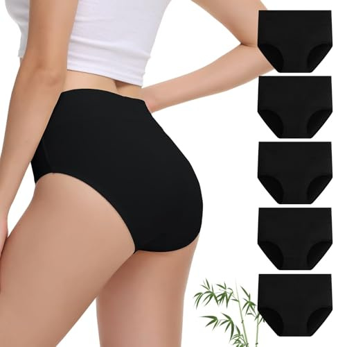 FALARY Bamboo Underwear Women Knickers High Waisted Ladies Pants Briefs 5pk | Tagless, Elastic Waistband, Tummy Control, Moisture-Wicking,4-Way Stretch, Naturally Odour-Resistant, No Ride-Up (8-20)