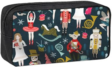 Hingor Estuche para lápices con estampado de cascanueces de ballet y danza de Navidad, gran capacidad, estuche para lápices, suministros escolares, bonita caja de lápices