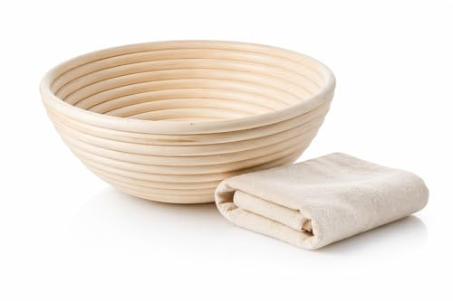 Gärkörbchen rund 23 cm aus Rattan mit Leinentuch – Brotgärkorb Banneton für Sauerteig & Hefeteig – perfekte Gärform für luftiges Brot & knusprige Kruste