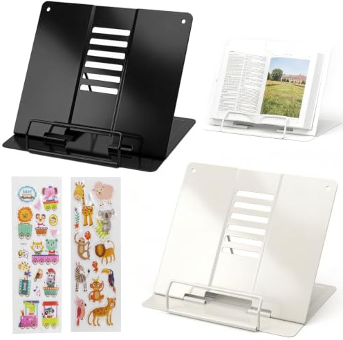 2er Set Leseständer Metall,6-fach verstellbar,Schwarz+Weiß | Kochbuchhalter & Tabletständer,Zuhause,Aufkleber zum kreativen Gestalten.für Küche, Büro, Schule, Zuhause