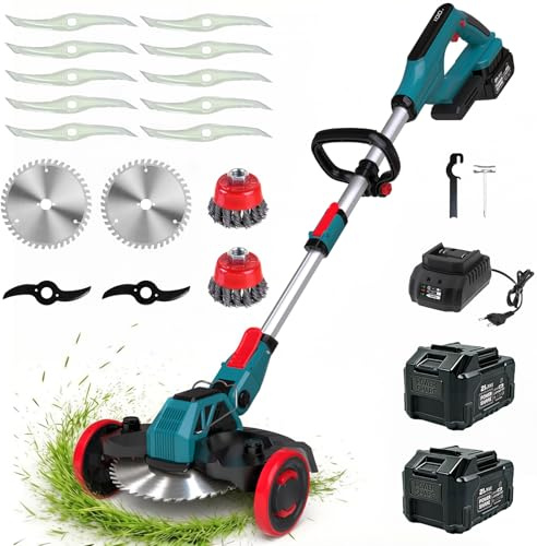 Akku Rasentrimmer für Makita-Akkus 3-in-1 Freischneider & Kantenschneider | Rasentrimmer mit Unkrautbürste, 750W Bürstenloser Motor, Inkl. 2X4.0Ah Akku & Ladegerät & 4 Klingentypen für Garden Trimmen