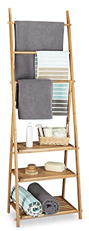 Relaxdays 10020290 Porta Asciugamani/Salviette da Terra, Legno, Marrone, 31x53x152 cm