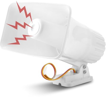 Sonew 150dB Elektronische Alarmsirene Horn, Alarm Sirene Alarmanlage, Indoor / Outdoor Security Sirene DC 12V für Haussicherungssystem - Weiß