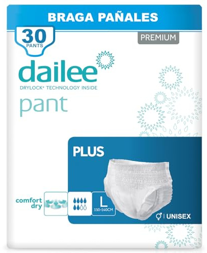 Dailee Pants Plus L - 30x Pañales Adultos Maxima Absorcion - Braga Pañal Adulto para Ancianos, Hombres y Mujeres - 30 Bragas Incontinencia Mujer y Hombre