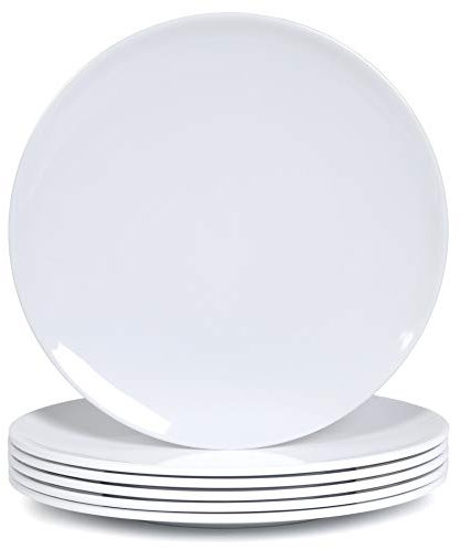 Webbylee Platos llanos de melamina, juego de 6 platos de vajilla de 10 pulgadas para uso en interiores y exteriores, resistentes a la rotura, color blanco