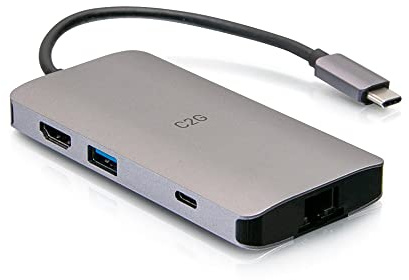 C2G USB-C 8-in-1 Mini-Dockingstation mit HDMI, 2x USB-A, Ethernet, SD-Kartenleser und USB-C-Ladefunktion, Strom Delivery bis zu 100 W, 4K @ Auflà¶sung 30 Hz