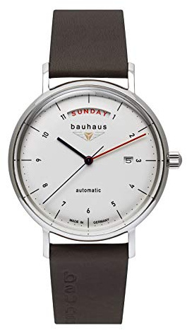 Bauhaus Herrenuhr Automatik mit Lederband Groß-Tag-Anzeige Beige/Braun 2162-1