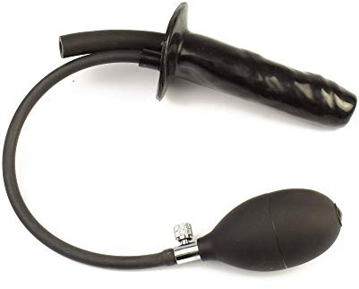 Rubberfashion Latex Anal Dildo, Enema Analdildo - aufblasbar mit Pumpe und Schlauchanschluß - Extrem Anal Dildo für Männer, Frauen und Paare schwarz ohne festen Kern