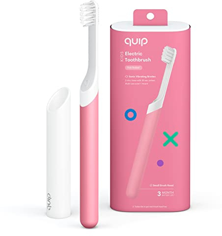 Quip Sonic Toothbrush for Kids - Timed Electric Toothbrush with Small Replaceable Brush Head - Soft Bristles, Rubber Handle, 3 Month Battery Life - Travel Toothbrush - Pink