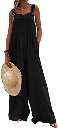 Acrawnni Women's Dungarees Vintage Floral Printed Loose Casual Baggy Sleeveless Overall Long Jumpsuit Playsuit Trousers Pants Romper
