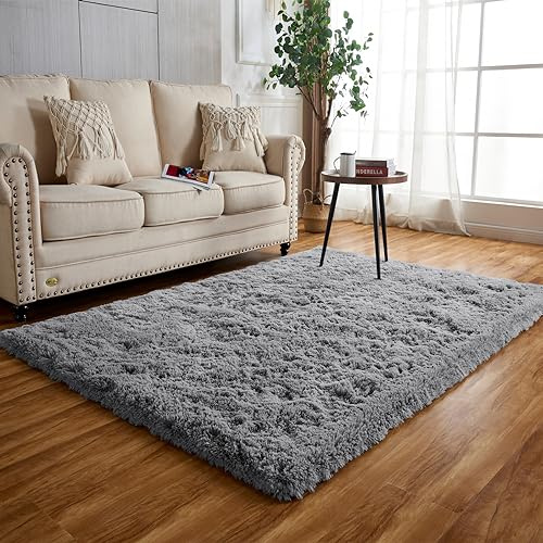 Achiiso Hochflorteppich,Teppich Grau Flauschig,Waschbarer Weicher Teppiche (Grau,120 * 160 cm)