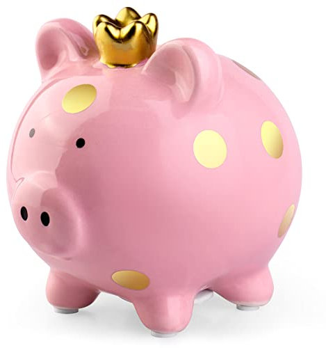 Nizirioo - Salvadanaio a Forma di Maiale in Ceramica, Misura Grande, Motivo: Maiale Portafortuna, Regalo per Bambini