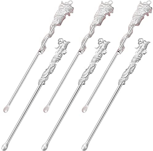 JKJF 6 Piezas Mini Cuchara Scoop Micro Scoop Metal Snuff Spoon Vintage Tiny Powder Spoon Scoops Mini Cuchara Llavero Collar Charms for Spices Sand Salts - Dragon Phoenix