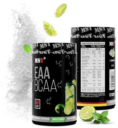 BCAA&EAA ZERO 520g | BCAA Pulver | EAA Pulver | Aminosäuren EAAs und BCAAs Vegan | Instant | 7,66 g Aminosäuren | Kein Farbstoff | mit vitamin B6 | Deutschland | (Mojito)