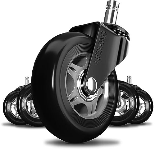 Bürostuhl Rollen 5er Set, Bürostuhl-Räder Ersatzrollen für Teppich- und Parkettböden, Strapazierfähige Bürostuhlrollen Ersetzen Bodenschutzmatten, 11x22mm, Schwarz&Grau