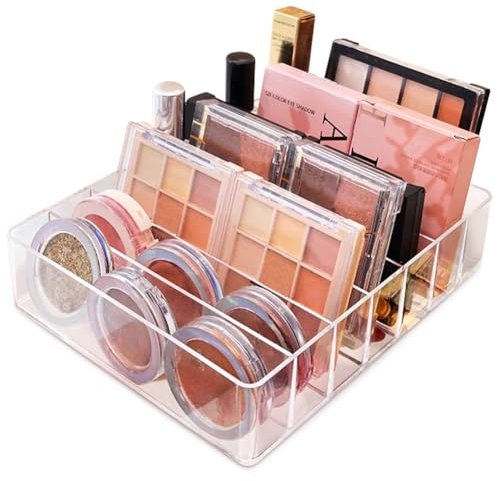 UQTUKO Organizzatore Makeup, Organizer per trucchi da toeletta in acrilico per ombretti in plastica trasparente, per cassetti, piano di lavoro, armadietto per camera da letto, 7 scomparti