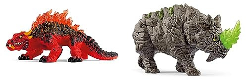 SCHLEICH 70156 Magmawaran, ab 7 Jahren, ELDRADOR Creatures - Spielfigur, 18 x 8 x 8 cm & 70157 Kampfrhino, ab 7 Jahren, ELDRADOR Creatures - Spielfigur, 16 x 6 x 8 cm