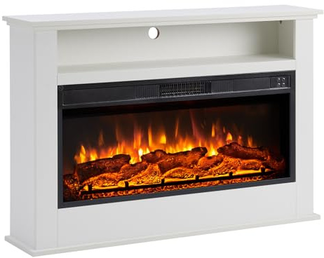 FLAMEKO 41 Freestanding Electric Fireplace, Sahara, White | With 2 Heat Settings 1kW-2kW, 3 Dimmable LED Flame Options, Storage Shelf, Remote Control